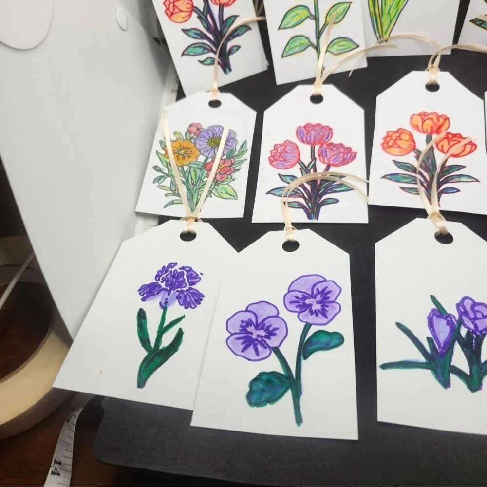 Hand Crafted Floral Colorful Gift Tags Thank You Cards Set of 12